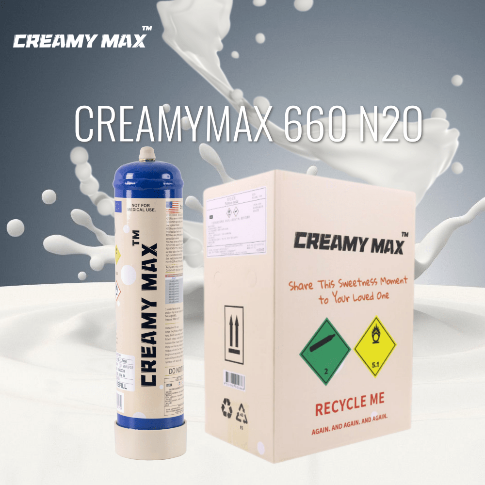 CREAMYMAX 1 - 6 TANKS 580G WHIPPED CREAM CHARGERS 0.95L CYLINDER - FREE  NOZZLE