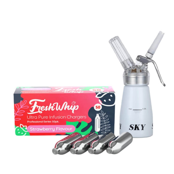 Freshwhip 8.2g Cream Chargers Strawberry flavor + Whipper 250ML White