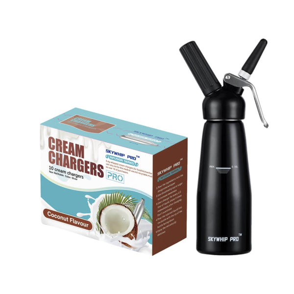 Skywhip 8.4G Coconut Flavor Cream Chargers + Whipper 500ML Black