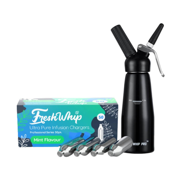 Freshwhip 8.2g Cream Chargers Mint flavor + Whipper 500ML Black